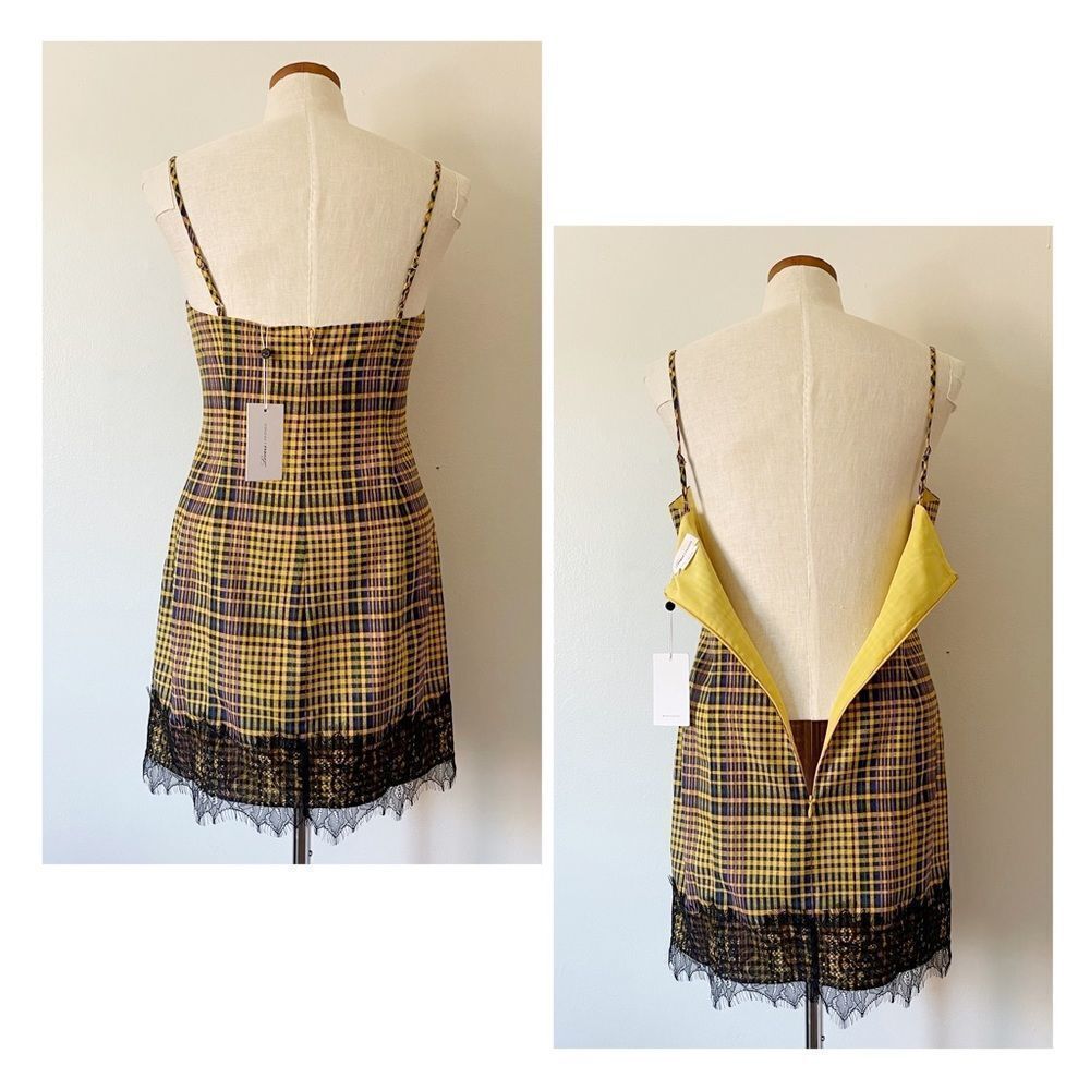 Lovers + Friends Yellow plaid Mini dress NWT size medium Y2K - Picture 5 of 8